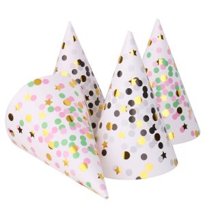 12er-Pack Geburtstags-Hüte für Kinder mit rosa, goldenen und schwarzen Punkten